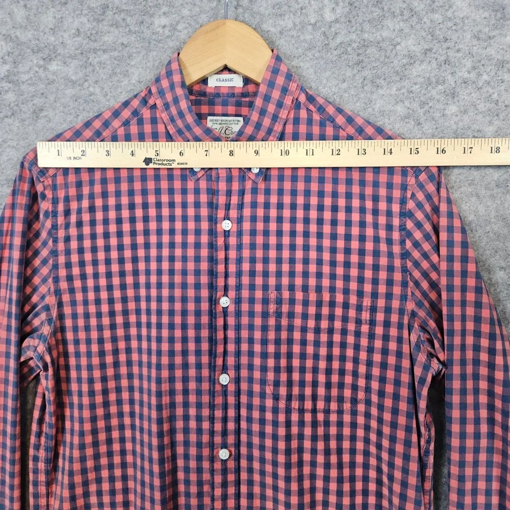 J Crew Men's Blue & Red Checks Classic Shirt Size S Organic Cotton Blend Stretch